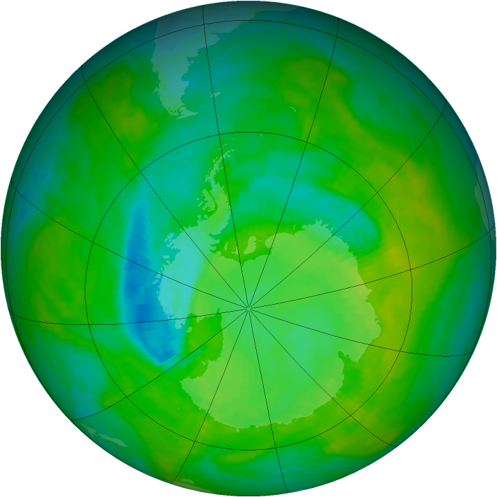 Antarctic ozone map for 14 December 1989